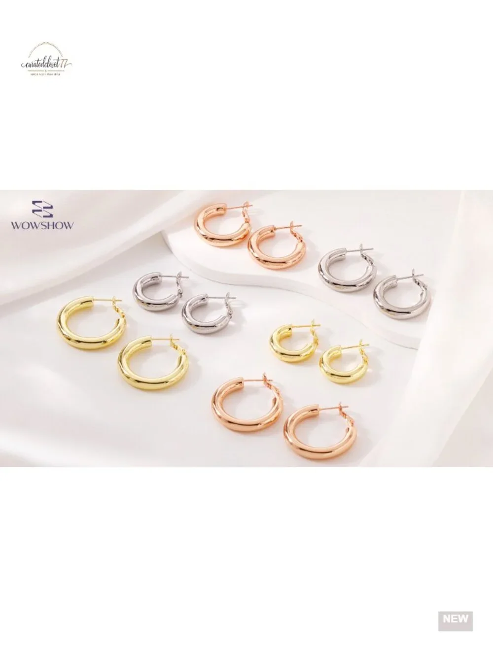 Chunky Hoop Earrings 14K Gold Plated Thick Hollow Tube Lightweight Clip On